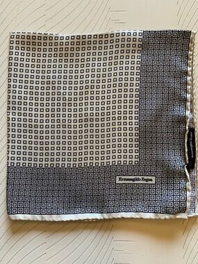 Ermenegildo Zegna Black and White Micro-Square Silk Pocket Square